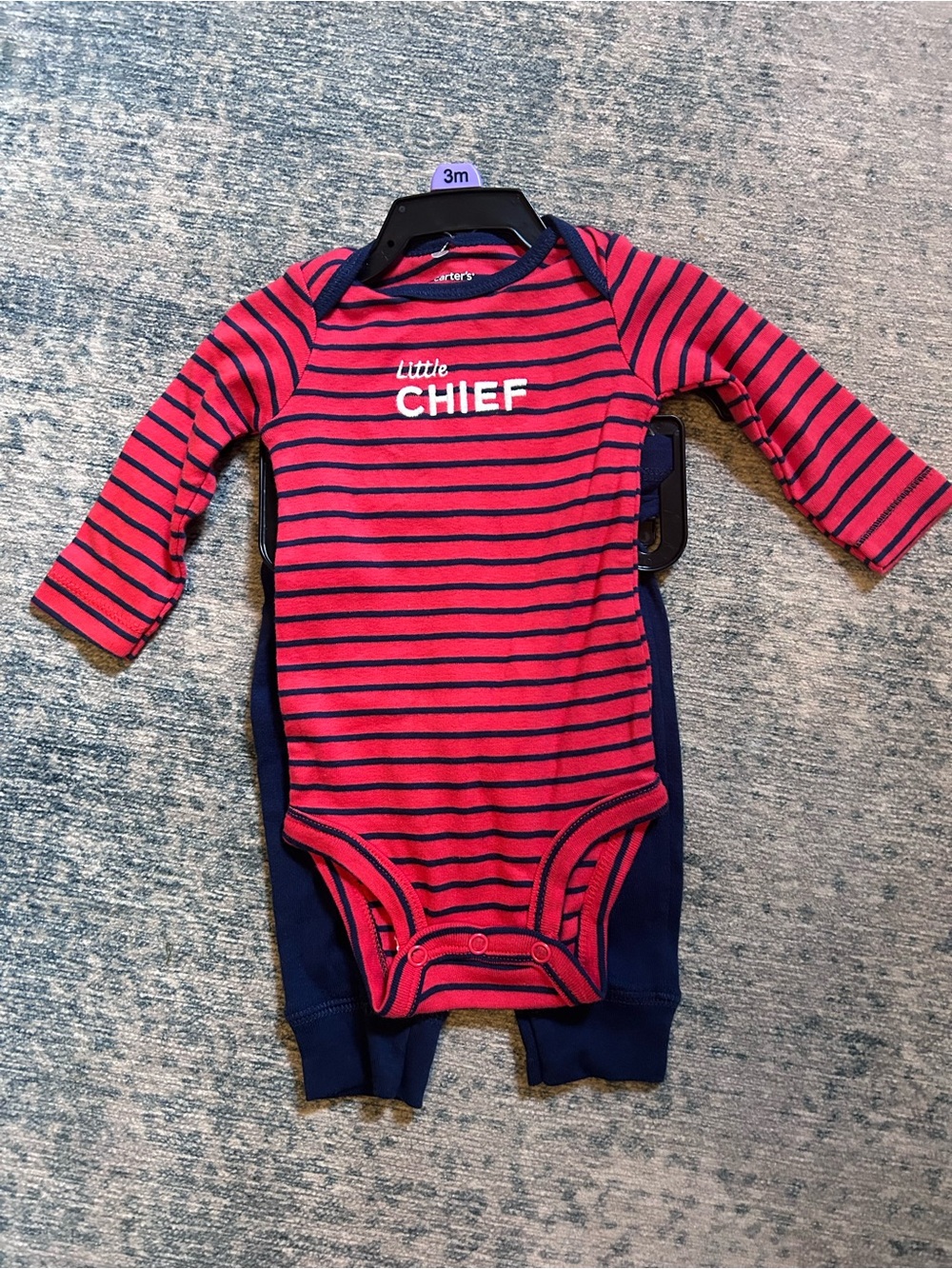 Carters Little Chief Red & Navy Striped Baby Outfit 3m